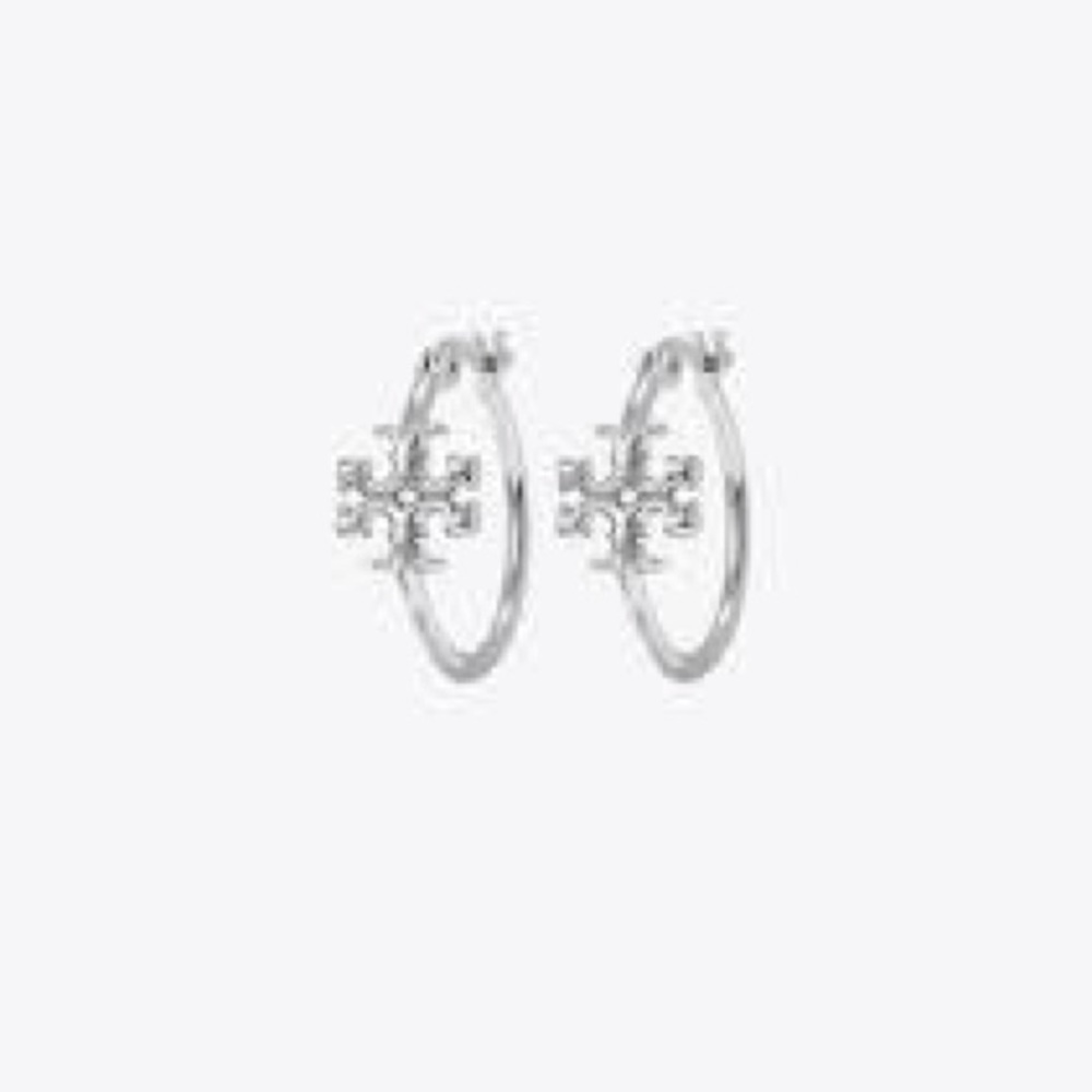 NIP TORY BURCH Matt/Aged Silver Small Eleanor Hoop Earrings